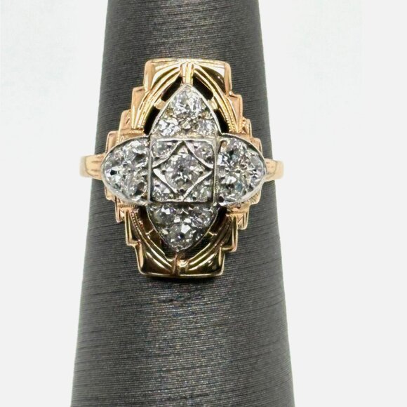 14K Yellow and White Gold Vintage Style Old Cut Diamond Engagement Ring - Picture 1 of 7